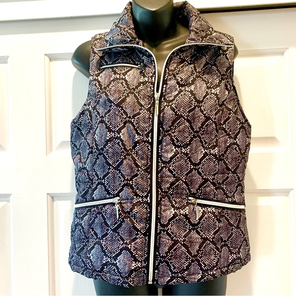 Studio Works Chic Women's purple Snake Print quilted puffer Vest, size S